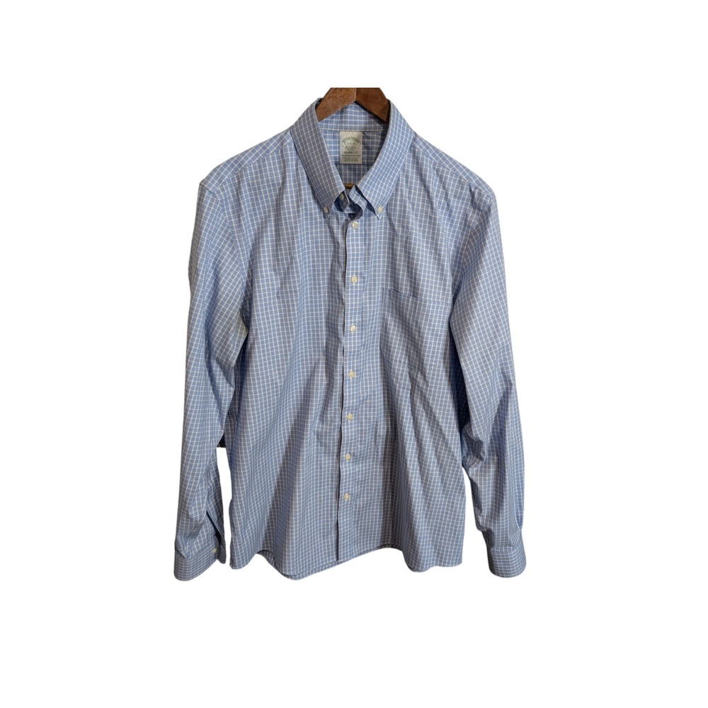 Brooks Brothers Shirt Milano Non Iron Cotton Blue Check Long Sleeve (16 1/2 36)